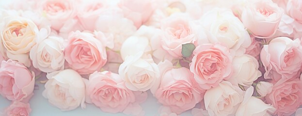 Wall Mural - Flowers roses soft pastel color background. Beautiful composition. Valentine's Day, Easter, Birthday, Happy Women's Day, Mother's Day. Holiday poster and banner