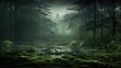 Fog forest: a forest, immersed in a fog, creating a mysterious atmosphere