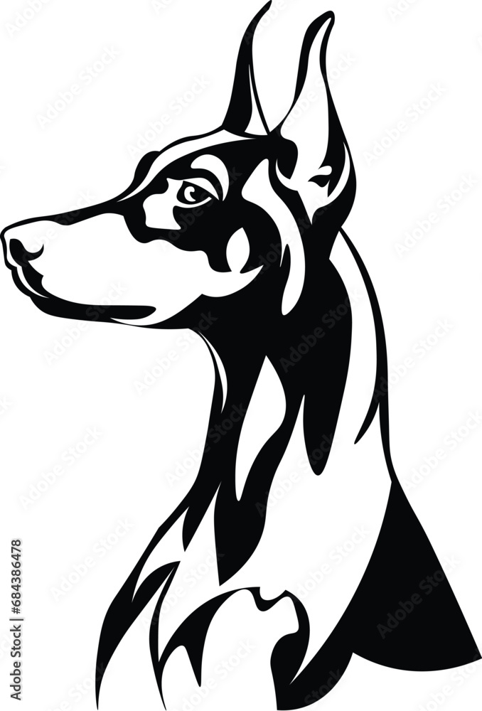 Cartoon Black and White Isolated Illustration Vector Of A Doberman ...