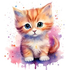 Adorable kitten watercolor clipart