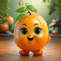 Wall Mural - 3d realistic cartoon cute orange fruit