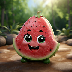 Poster - 3d realistic cartoon cute watermelon fruit