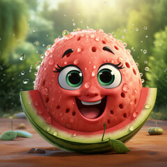 Wall Mural - 3d realistic cartoon cute watermelon fruit