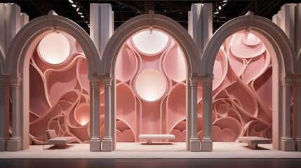 Wall Mural - a 3d wall installation inspired by architectural elements, featuring abstract pillars and arches in 
