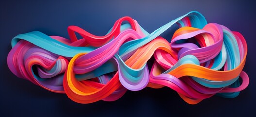 Wall Mural - A blend of vibrant, intertwining shapes in neon hues against a deep backdrop, forming an illusion of depth and motion on the wall.
