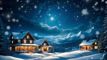 Christmas Night Landscape,Winter's Enchantment: Christmas Snowfall And Glowing Stars In A Magical Night Scene, Detailed And Mesmerizing Blue Sky Atmosphere - Perfect Video Background