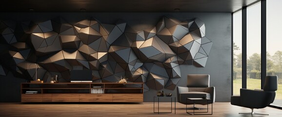Wall Mural - a fusion of metallic grids and floating shapes creates a futuristic 3d wall decor, exuding a sense o