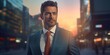 © VALUEINVESTOR - business man portrait in the city at sunset, generative AI