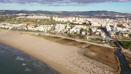 Sticker - Aerial photo of Vilanova i la Geltru with view of beach on shore of Mediterranean Sea.