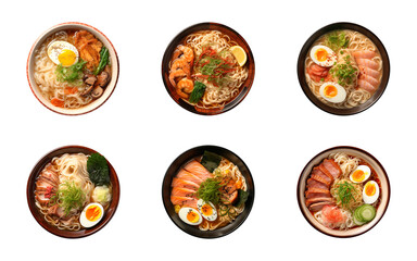 Wall Mural - Collection set top view of Japanese ramen noodle soup isolated on a transparent background