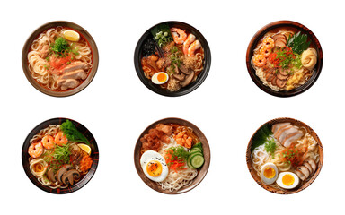Wall Mural - Collection set top view of Japanese ramen noodle soup isolated on a transparent background
