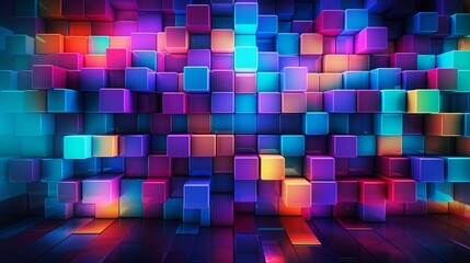Wall Mural - a retro-futuristic 3d wall mural showcasing vibrant neon grids and patterns, evoking a nostalgic yet
