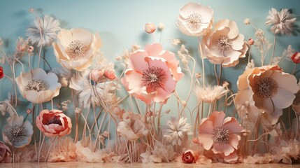 Wall Mural - a room featuring a 3d floral wallpaper displaying an artistic arrangement of delicate anemones in so