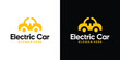 Eco friendly vehicle concept logo design template. Electric car with plug icon symbol design graphic vector illustration.