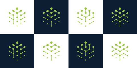 Tree tech logo design template. Abstract tree logo with hexagon tech system design graphic vector illustration. Symbol, icon, creative.
