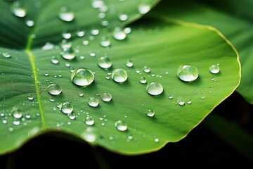 a green leaf with water droplets on it's leaves and a green background with green leaves and water droplets on it's leaves