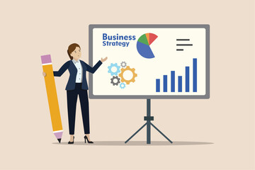 Wall Mural - business strategy, presentation or business strategy meeting to achieve success targets, work team d