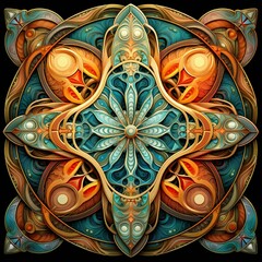 Wall Mural - abstract interplay of symmetrical fractal designs in a mosaic arrangement.