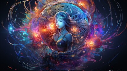 Wall Mural - digitized cosmos, digital art illustration, generative ai