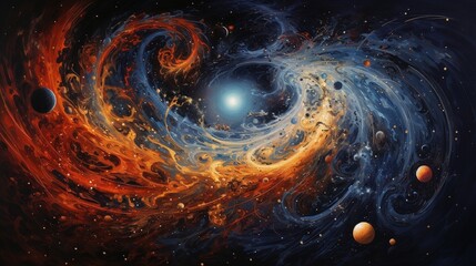 Wall Mural - an abstract representation of time and space, featuring swirling galaxies, cosmic dust, and celestia