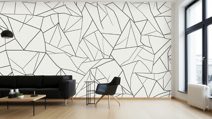 Wall Mural - an abstract wall mural featuring an intricate network of intertwining lines and shapes, utilizing a 