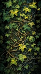 Wall Mural - an array of intertwining vines and leaves forming a mesmerizing, organic tapestry of nature's beauty