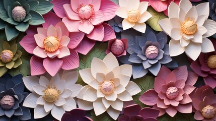 Wall Mural - an artfully crafted 3d wall featuring an arrangement of lotus flowers, their petals exquisitely deta