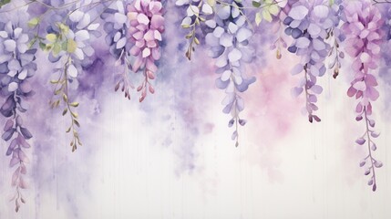 Wall Mural - an elegant 3d wallpaper design displaying cascading wisteria flowers against a serene, watercolor-in