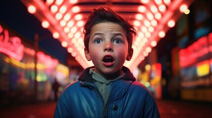 Poster - A young boy with a surprised look on his face. Generative AI.