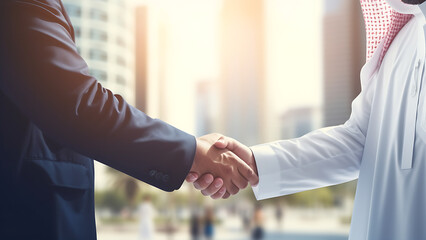 Arab businessman shaking hands with businessman.