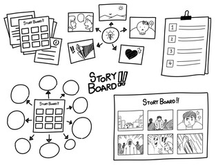  Doodles storyboard hand drawn sketch icon vector, simple sketch hand drawn style