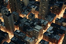 Aerial View Of Skyscrapers In New York City At Night