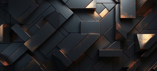 Wall Mural - angular metallic plates seemingly floating and overlapping, creating a complex design on a dark wall