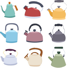 Canvas Print - kettle set cartoon. kitchen hot, tea heat, stainless teapot kettle sign. isolated symbol vector illustration