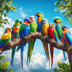 Canvas Print - A group of beautiful parrots