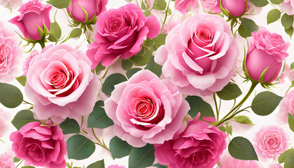 Poster - pink roses on white background