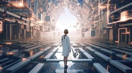 Wall Mural - parallel dimensions, digital art illustration, generative ai
