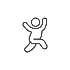 Wall Mural - Jumping man with raised hands line icon