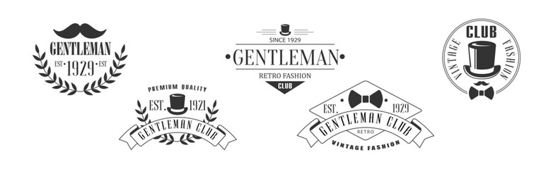 Vintage Gentleman Club Emblems and Black Label Vector Set