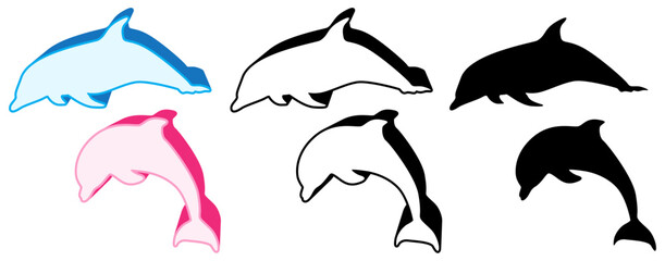 Wall Mural - Set trendy jumping Dolphins icon design vector illustration