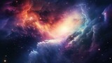 Fototapeta Kosmos - Colorful space galaxy cloud nebula. Stary night cosmos. Universe science astronomy. Supernova background wallpaper with AI