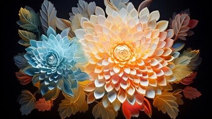 Wall Mural - radiant 3d floral patterns resembling a pixelated mosaic, each petal crafted from an arrangement of 