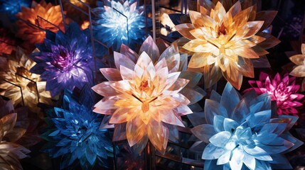 Wall Mural - radiant 3d floral patterns resembling a pixelated mosaic, each petal crafted from an arrangement of 