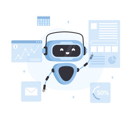 Wall Mural - chatbot concept. ai business assistant. online customer support. virtual robot analyses data. artifi