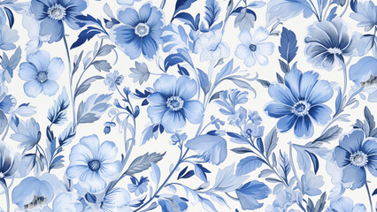 Wall Mural - illustration of blue floral pattern in oil painting