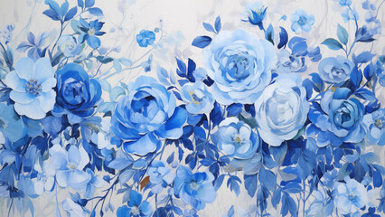 Wall Mural - illustration of blue floral pattern in oil painting