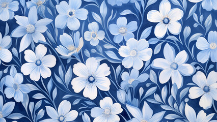 Wall Mural - illustration of blue floral pattern in oil painting