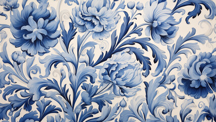 Wall Mural - illustration of blue floral pattern in oil painting