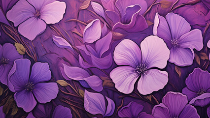 Wall Mural - purple floral pattern illustration drawn in oil painting