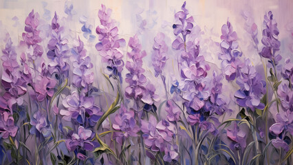 Wall Mural - purple floral pattern illustration drawn in oil painting